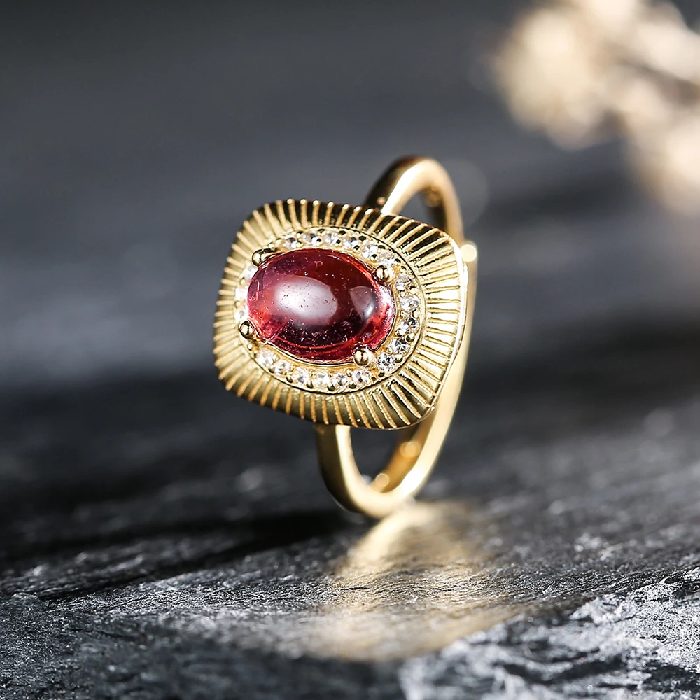 

Твердое серебряное кольцо S925 8x6 мм, овальный натуральный гранат, драгоценный камень, геометрическое золото, регулируемые ремешки для женщин, камень, ювелирные изделия, подарки