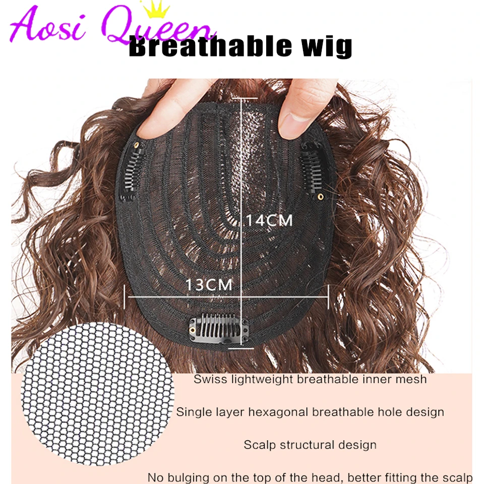 AOSI Synthetic Wig Piece Feminine Style Medium Split Short Curly Hair Natural Fluffy Corn Beard Wool Curled Wig Piece