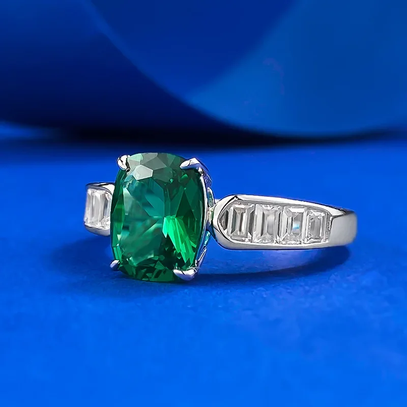 2024 New S925 Silver 7 * 9 Fat Square Nano Green Ring Women's Daily Light Luxury Versatile Ring