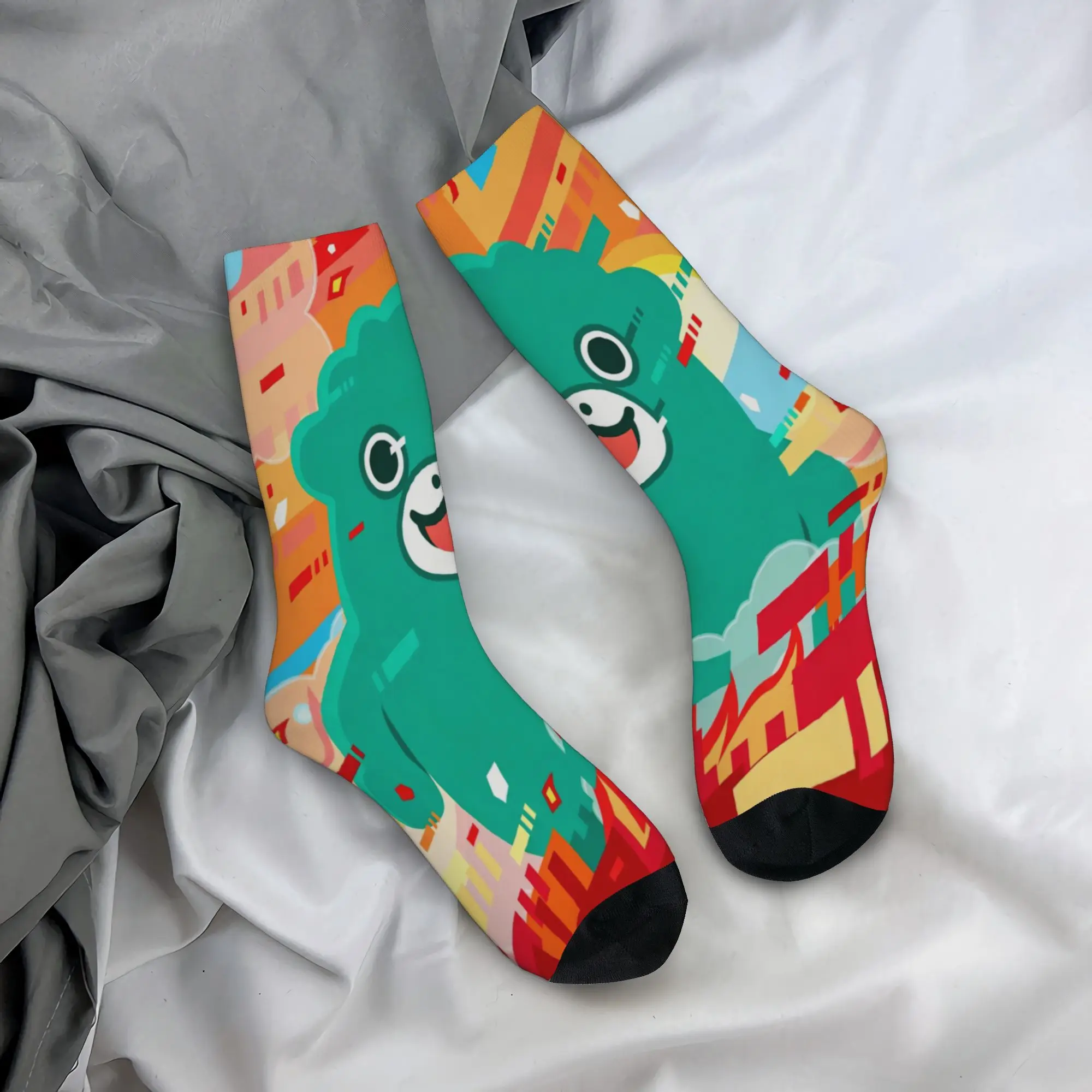Harajuku Chibi Monster Raids Again Basketball Socks Cartoon Polyester Crew Socks for Women Men Non-slip