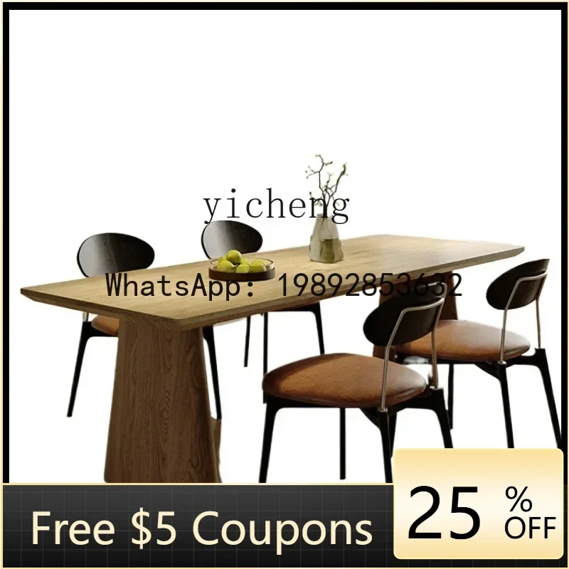 ZZ   Roman travertine thickened rock slab dining table dining chair combination living room solid wood dining table