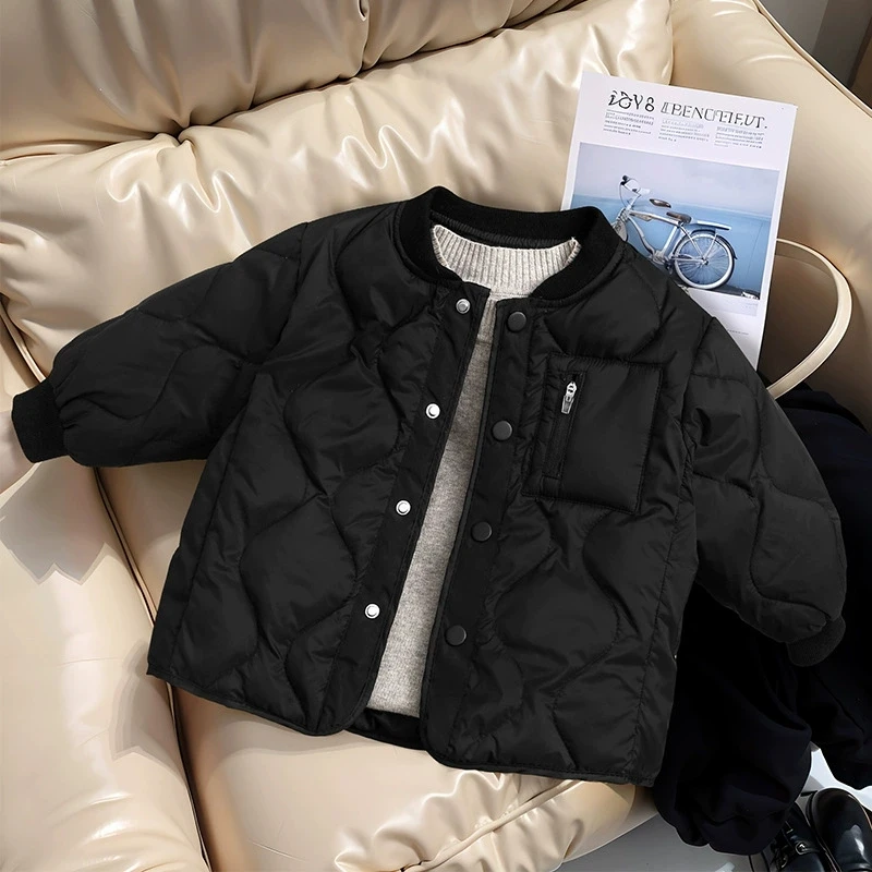 2-6 Years Kids Fashion Splicing Cotton Jacket Autumn Winter Lightweight Warm Single-breasted Coat Boys Girls Casual Outerwear