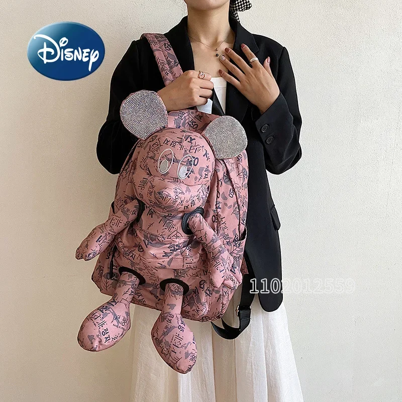 Disney Mickey\'s New Women\'s Backpack Luxury Brand Fashion Women\'s Doll Backpack Diamond-studded Cartoon Student Schoolbag