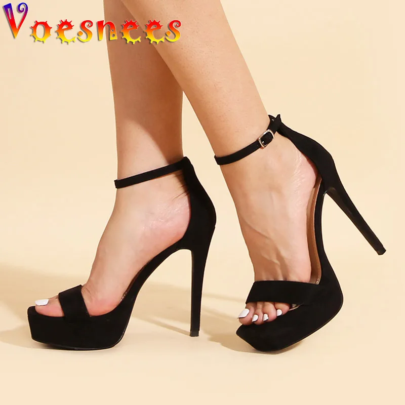 Plus Size Solid Color Square Head Model Shoes Women's 2022 Summer New One Line Belt Fashion Sandals 13CM Pole Dancing Pumps Pink