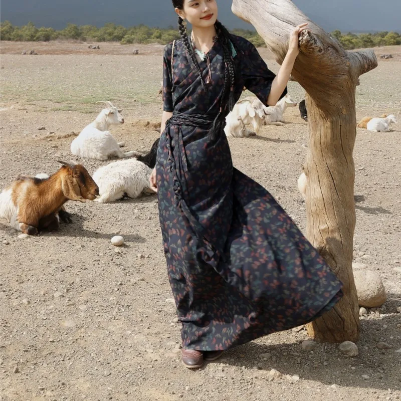 

Длинная юбка Hanfu, женская тибетская одежда, платье в этническом стиле