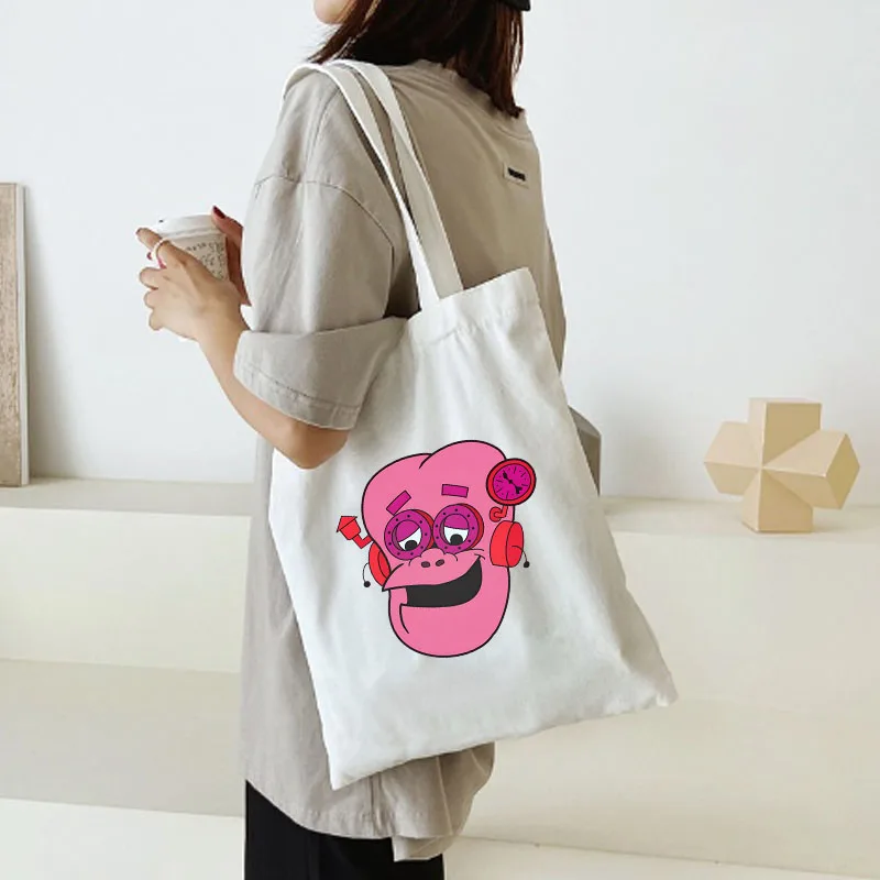 

2024 Pink Monster Franken-Berries Canvas Women's Shopping Tote Bag Ladies Causal Tote Kawaii Bags High Capacity Shoulder Bags