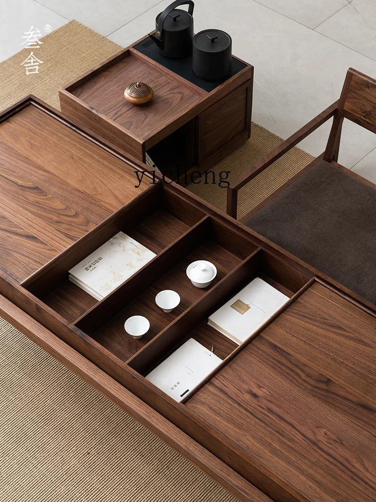 

ZZ tea table black walnut solid wood new Chinese style low table zen aesthetic furniture tatami tea table