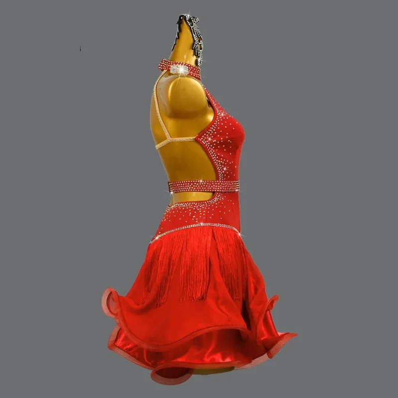 Robe de Concours de brevLatine pour Fille, Jupe Rouge, Costume de Scène, Tenue de Soirée, Vêtements de dehors pour Bal