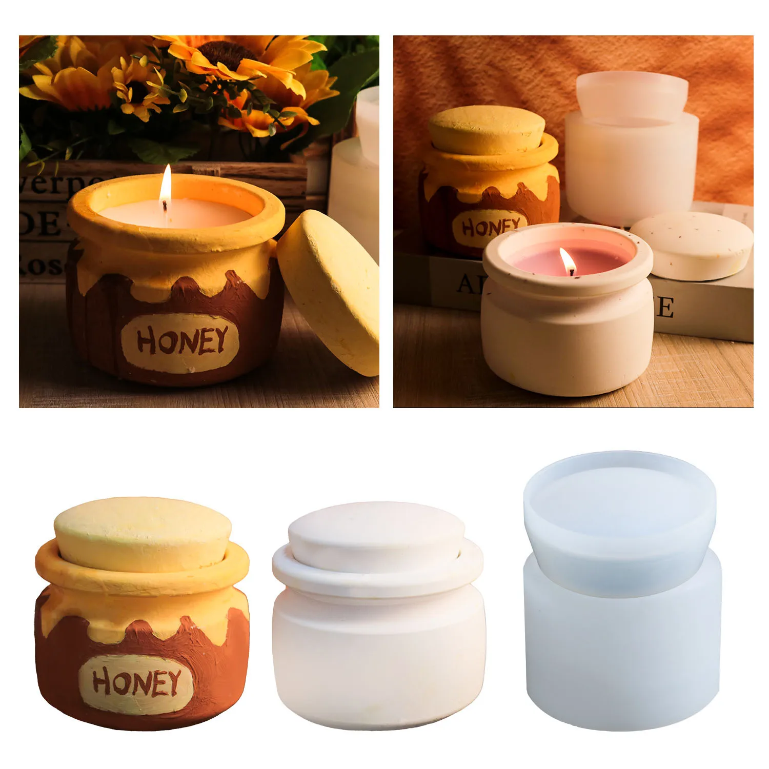 DIY Round Plaster Candle Cup Silicone Mold Flowerpot Storage Jar Cement Plaster Pottery Mould Concrete Making Honey Jar Crafts