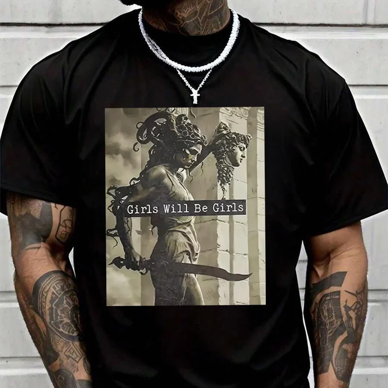 

Мужская модная футболка с графическим рисунком Medusa в винтажном стиле, повседневные модные футболки на лето, удобные топы с короткими рукавами