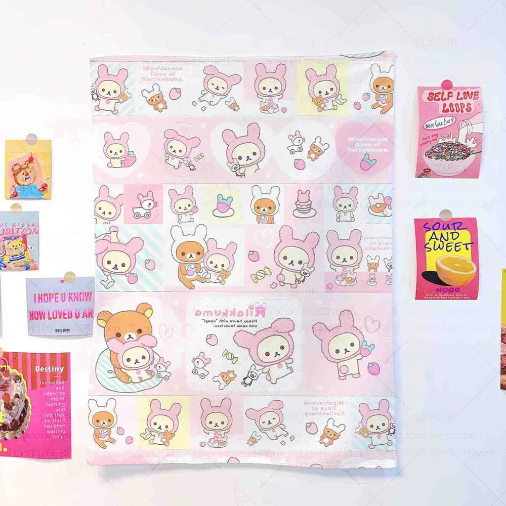 Relaxed Bear Fun Style Cute Hanging Cloth Cartoon Vertical Background Cloth for Living Room Wall Decoration for Rental House Ren