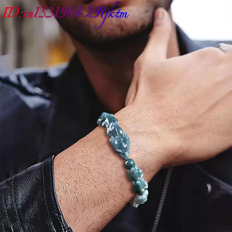 Blue Burmese Jadeite Dragon Bracelet Carved Gemstone Bangle Talismans Real Jewelry Natural Burmese Jade Gifts for Women view 5