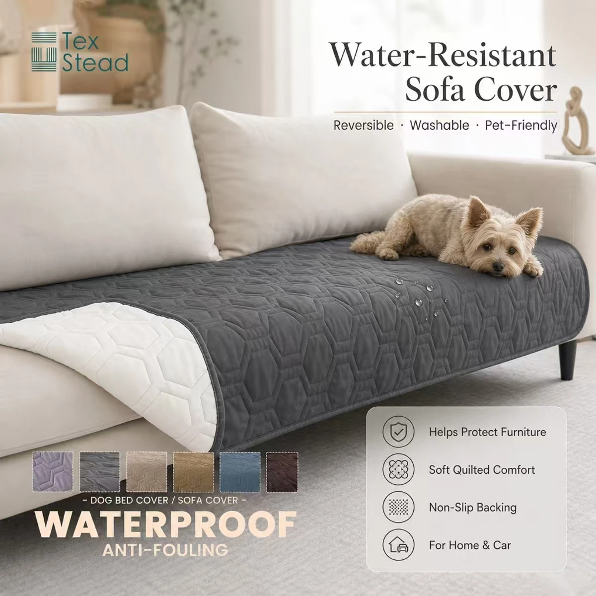 Hexagon Reversible Thick Waterproof Pet Mattress, Washable Anti-Slip Sofa Cover, Quilted Cushion for Cats Dogs & Car Use