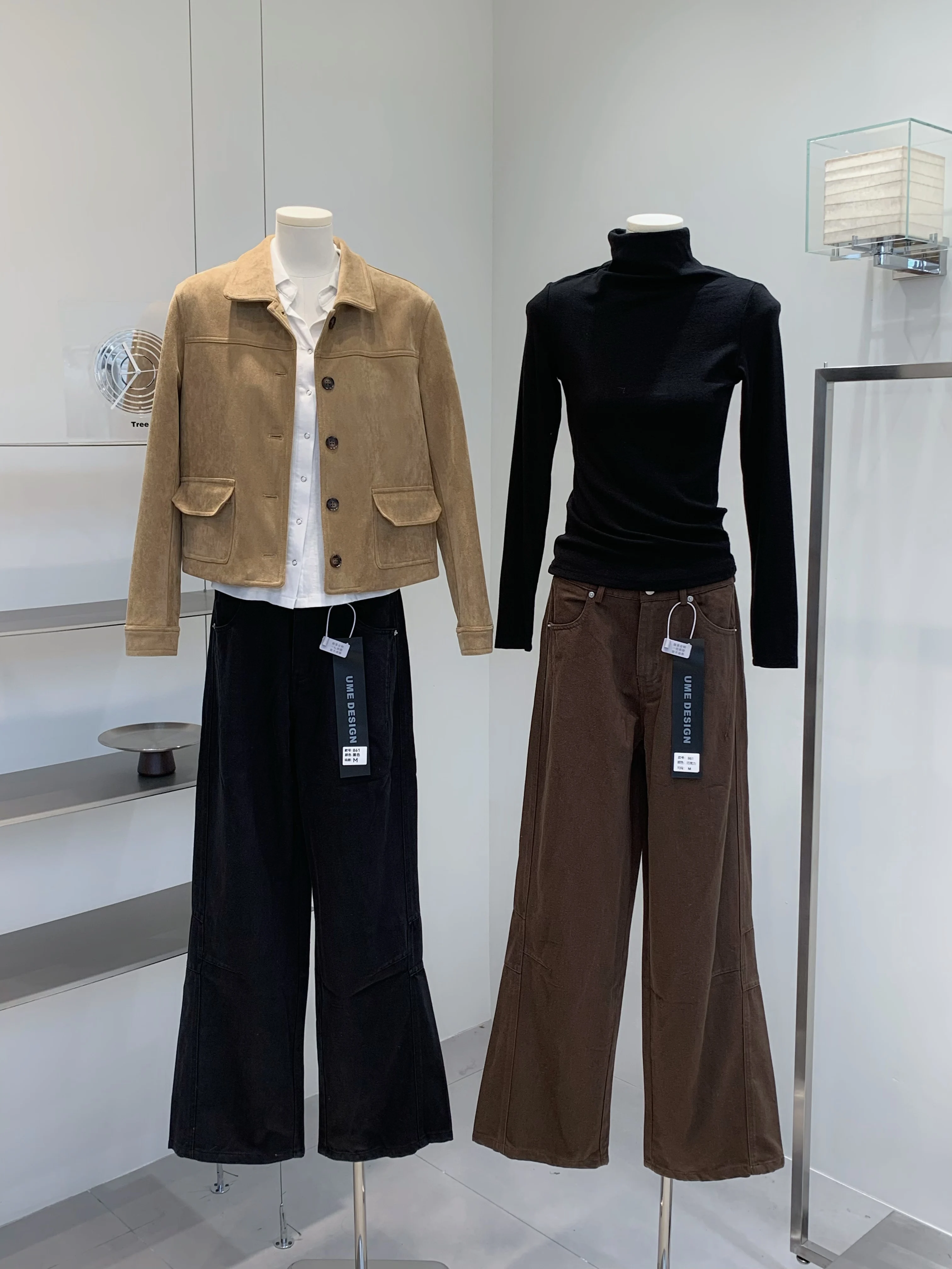 

Women's Autumn Winter Elastic Waist Wide Leg Jeans Lady High Waist Loose Full Length Pleated Cargo Jeans