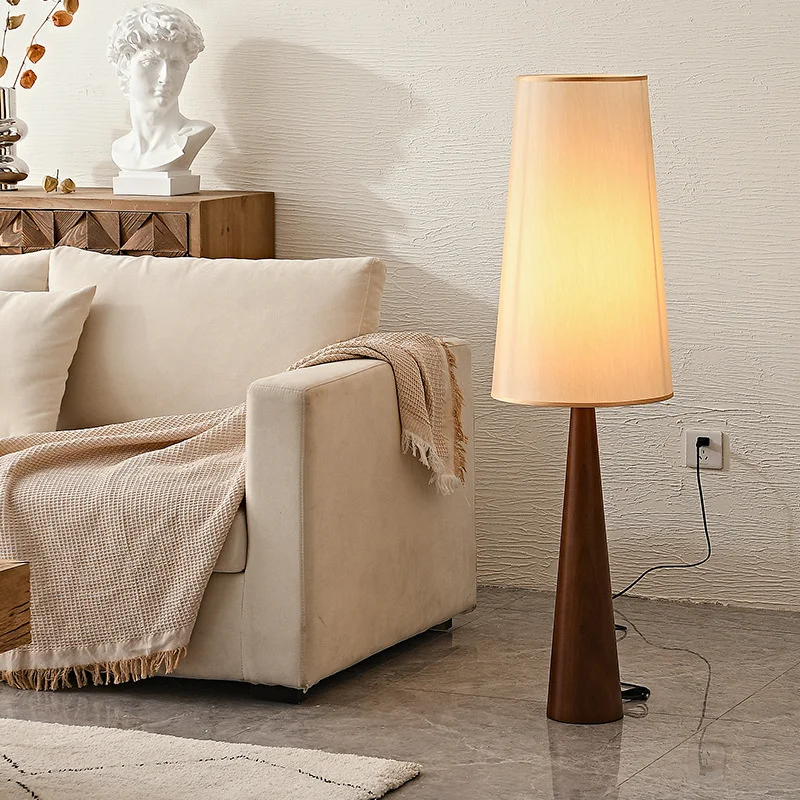 Retro LED Light Stand Wooden Bedside Sunset Floor Lamp Tripod Table Lamp Vintage White Linen Lampshade For Bedroom Living Room