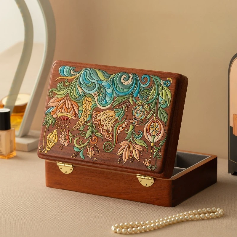 Luxury Exquisite Solid Wood Jewellery Storage Box Chinese Style Elegant Jewelry Organizer Case Birthday Present for Women