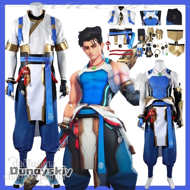 

Wuyang Косплей Аниме Игра Owww Костюм Hemera@Китайский Kongfu Боевая Униформа Брюки Синий Белый Костюм Реквизит Головные Уборы Хэллоуин Вечеринка