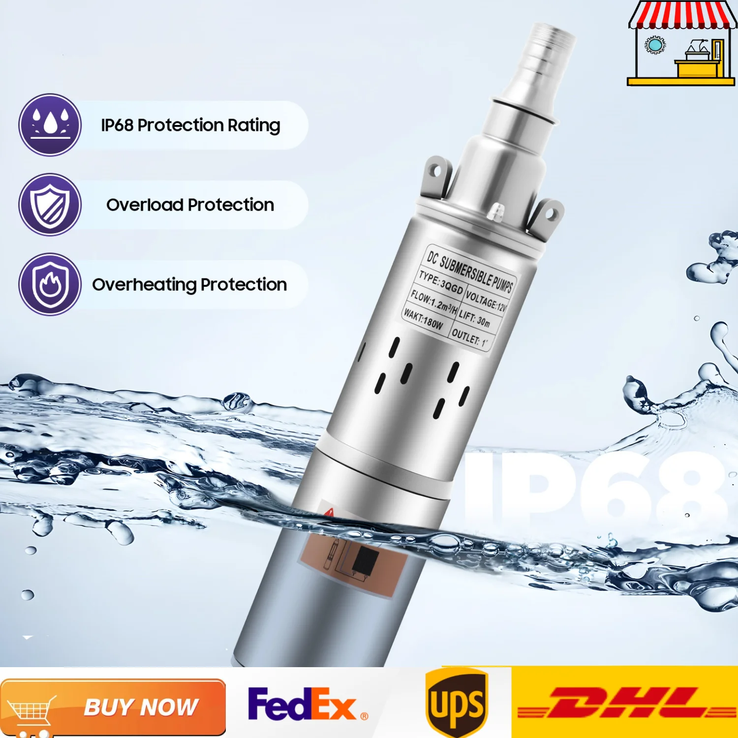 

Погружной водяной насос 1 дюйм, энергосберегающий, 12 В, 30 м, максимальный поток, 1,2 м3/ч, насос для глубоких скважин на солнечной энергии