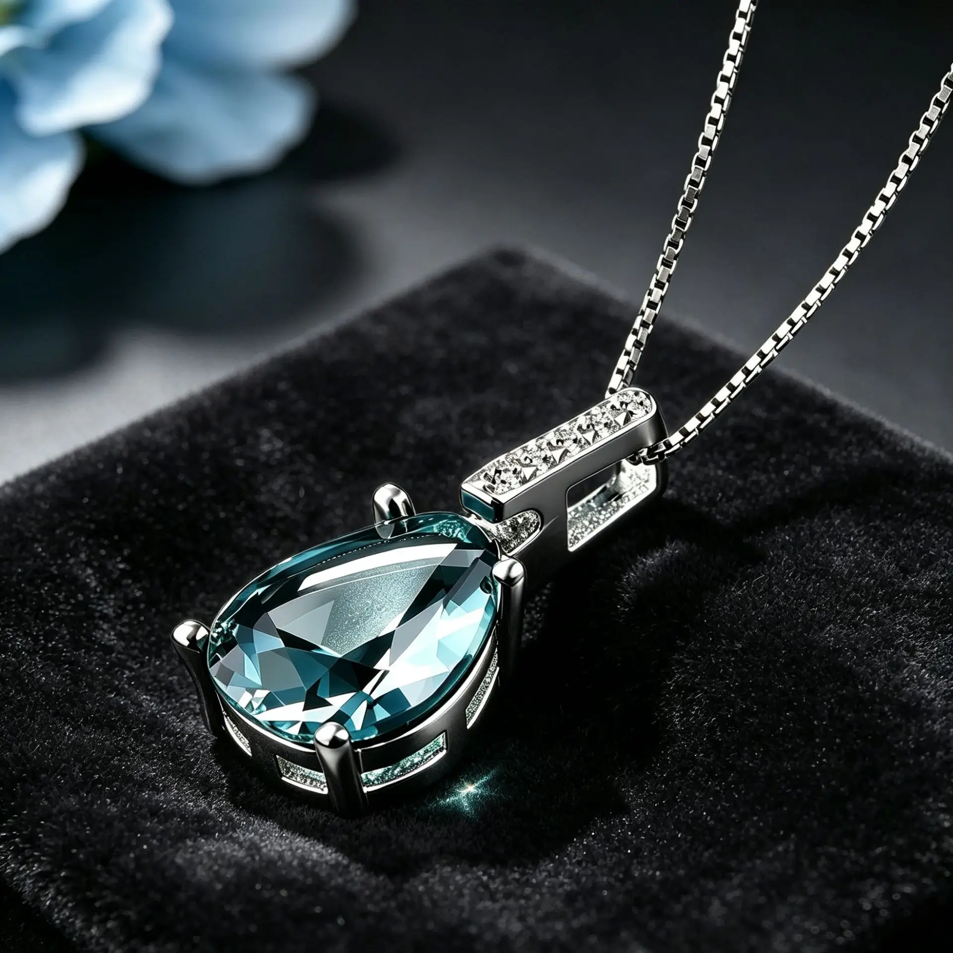Chinese Style Bracelet Hand String Imitation Caibao Blue Crystal Topaz Pendant Water Drops Pear-Shaped Carat Necklace European