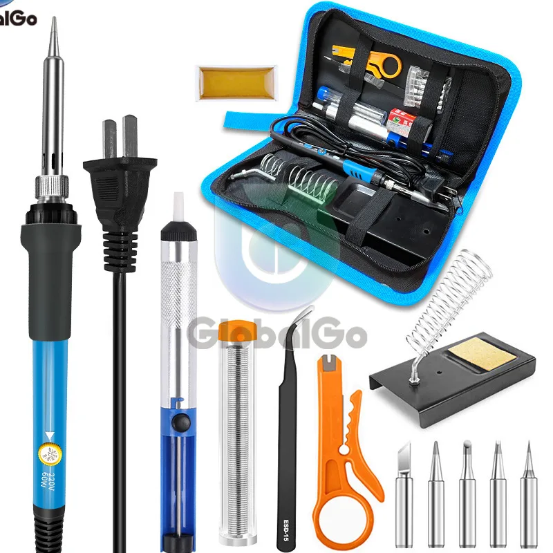 

60W Electric Soldering Iron Kit 220V Adjustable Temperature Electronics Welding Irons Solder Tools Ceramic Heater With 5 Welding