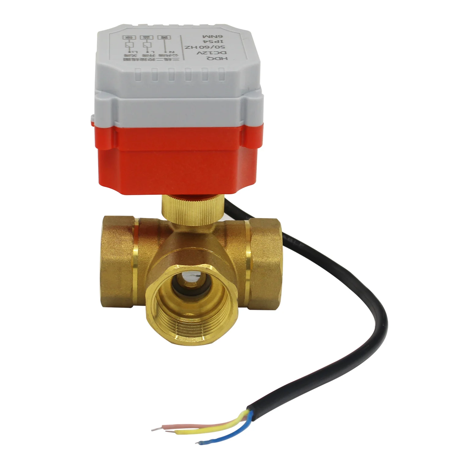 DC5/12/24V DN15-DN40 Waterproof 3-Way Brass Electric Solenoid Ball Valve Three Wire Two Control