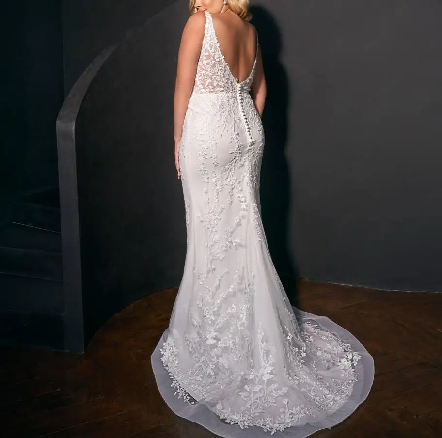 Elegant Lace Appliques Mermaid Wedding Dresses For Bride Spaghetti Straps Bridal Gowns With Detachable Train Robe De Soriee 2025