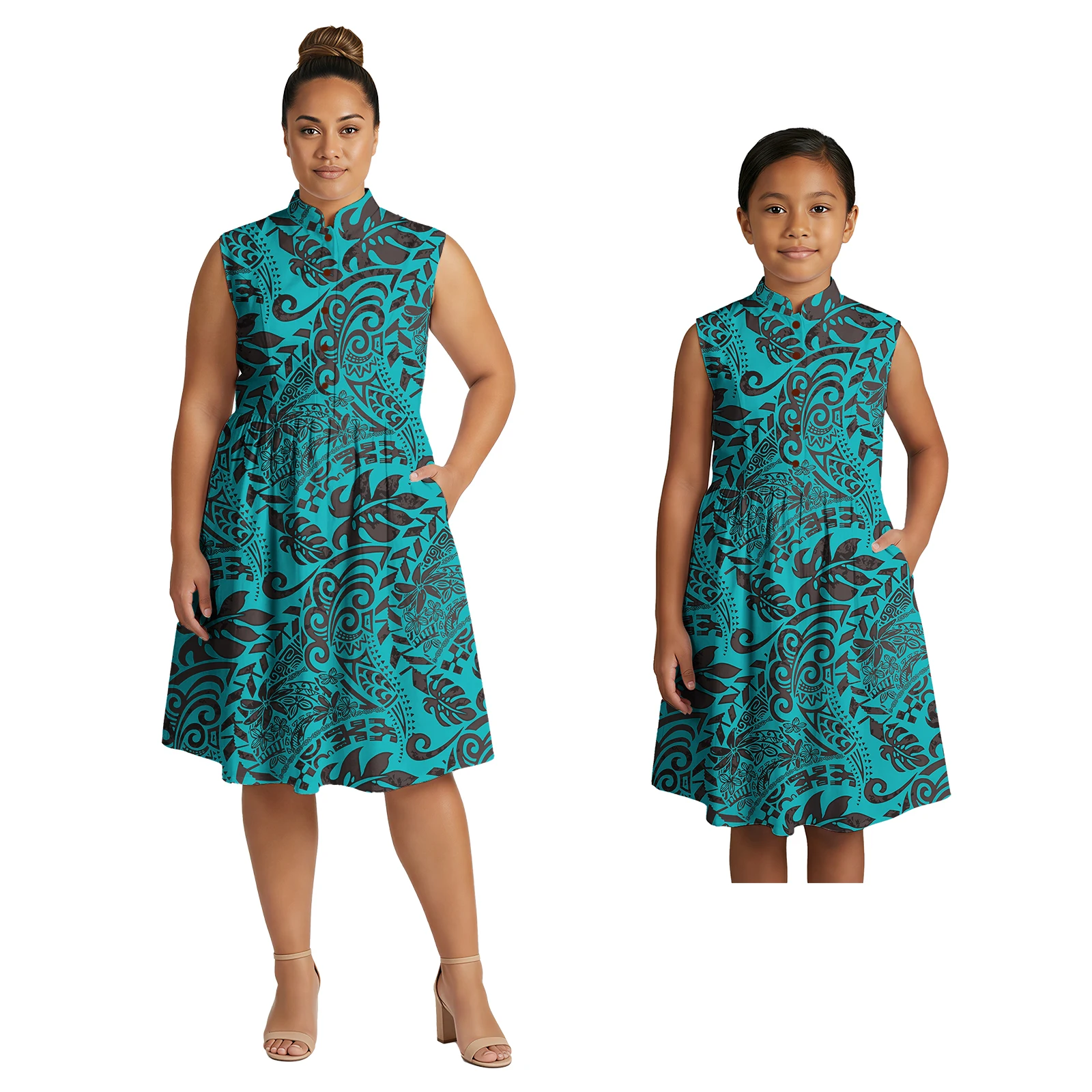 2026 Latest Design Custom Image Oversize Skirts Polynesian Mother and Daughter Aloha Dresses Samoan Tribal Parent-Child Outfits