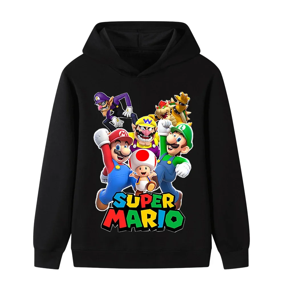 سترة بقلنسوة عصرية ومريحة مطبوعة برسوم كارتونية سوبر ماريو للأطفال للخريف والشتاء للأولاد والبنات في الهواء الطلق