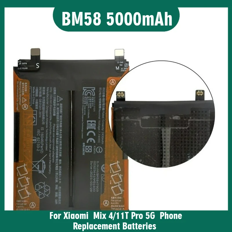 

New BM58 5000mAh Battery For Xiaomi Mix 4/11T Pro 5G Phone Replacement Batteries