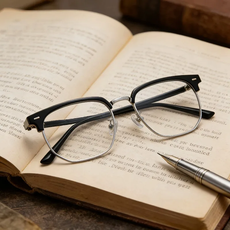 Halbrahmen-Brille für Herren Retro Anti-Blaulicht Geschäfts-Stil Flacher Lichtschutz Augenschonend Superleicht