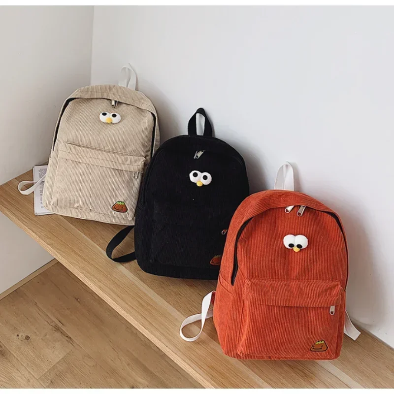 High School Backpack Corduroy Bag Fashion Solid Color Women Backpack Girls' School Backpack Travel Bags for Children