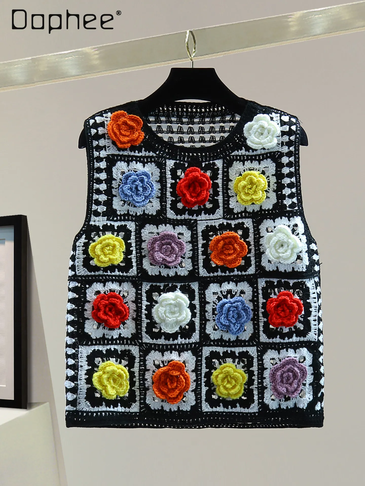 

Color Flower Hollow Sleeveless Knitted Sweater Spring Summer Korean Heavy Industry Embroidered Round Neck Pullover Vest Tide