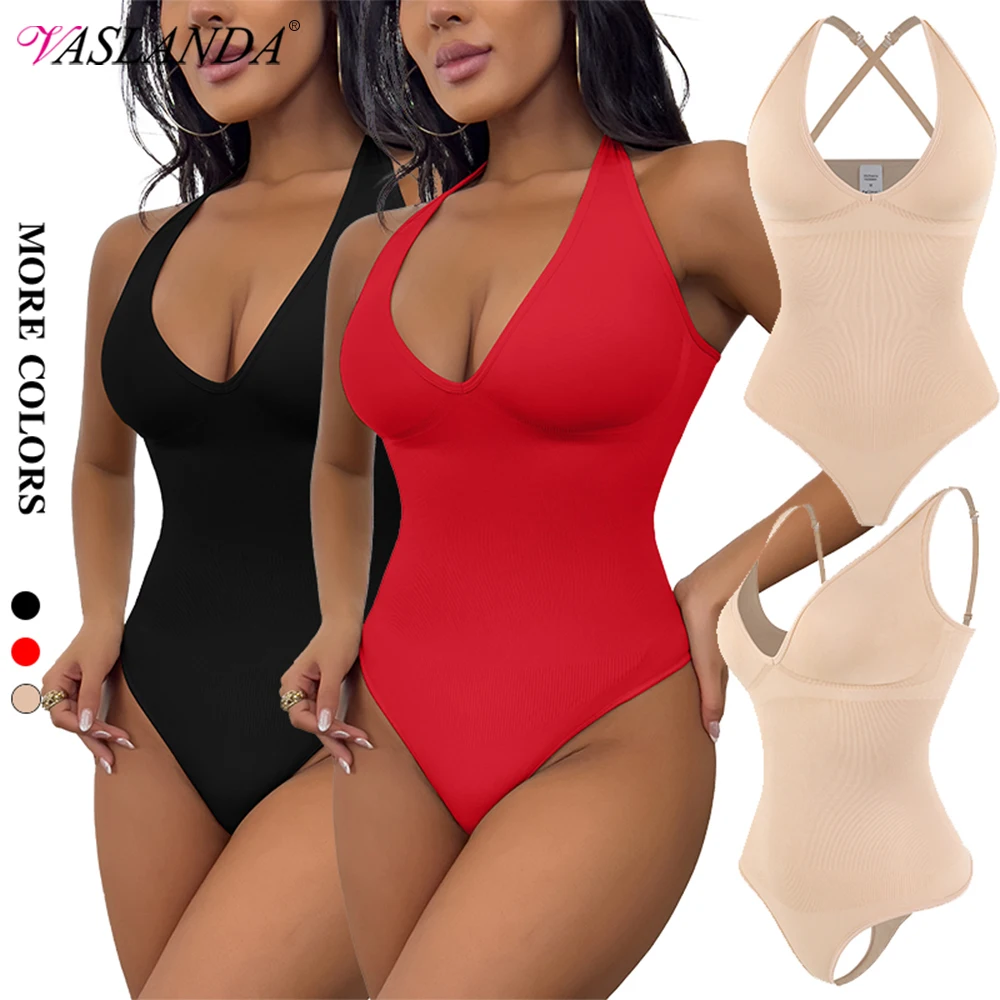 Sexy Neckholder-Body mit tiefem V-Ausschnitt für Damen – schlankmachender Body Shaper zur Bauchkontrolle für modische Outfits und den Alltag