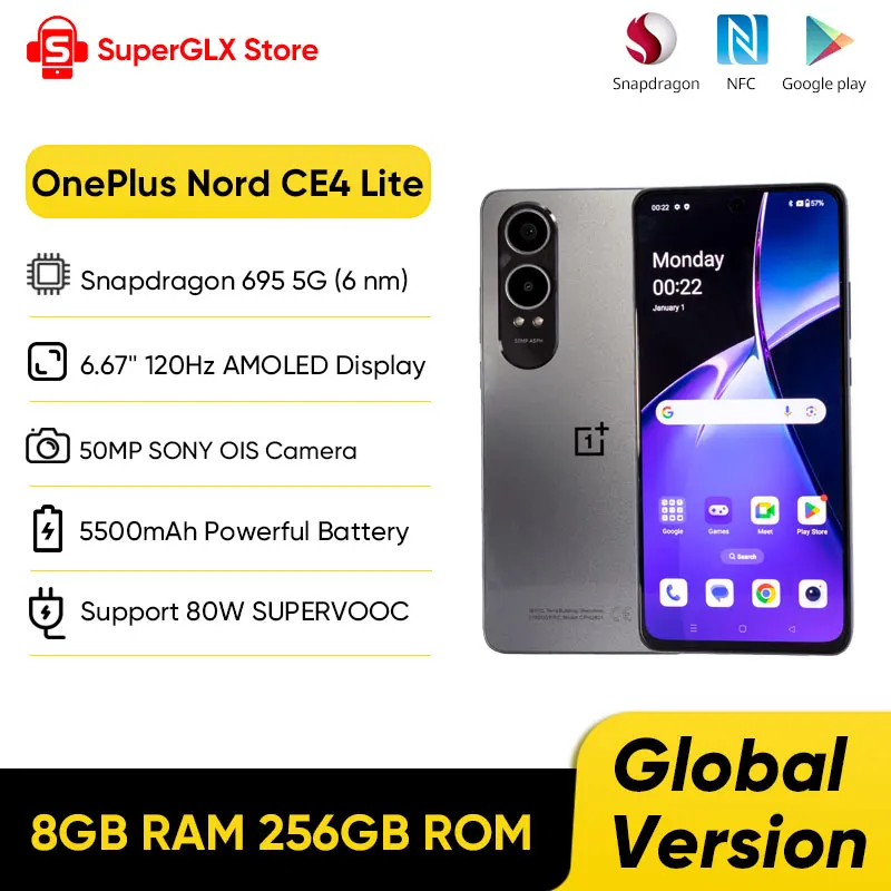 2024 nova versão global oneplus nord ce 4 lite ce4 snapdragon 695 5g smartphone 6.67 "120hz display amoled 5110mah 80w supervooc