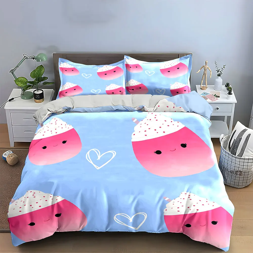 "Cartoon Ice Cream Themed Set" Soft Skin-Friendly Bedding Set Includes 1 Duvet Cover And 2 Pillowcase, Gift