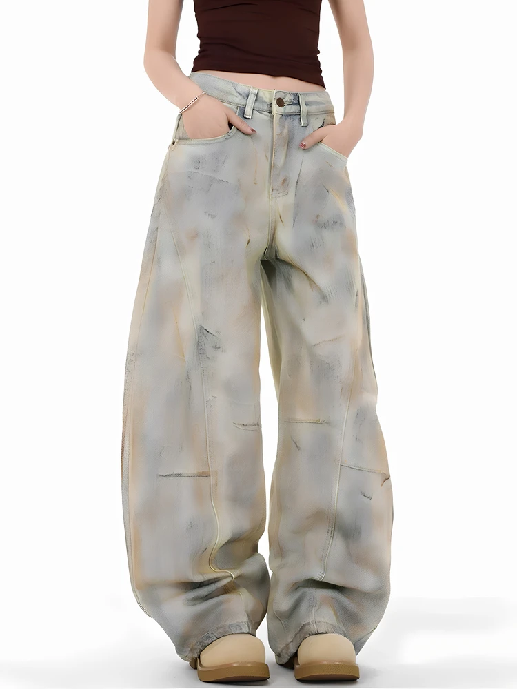 

Retro Apocalyptic Style Dirtied Knife Jeans Loose Wide Leg Pants Casual Loose Fit Jeans Men Women American Hip Hop Jeans