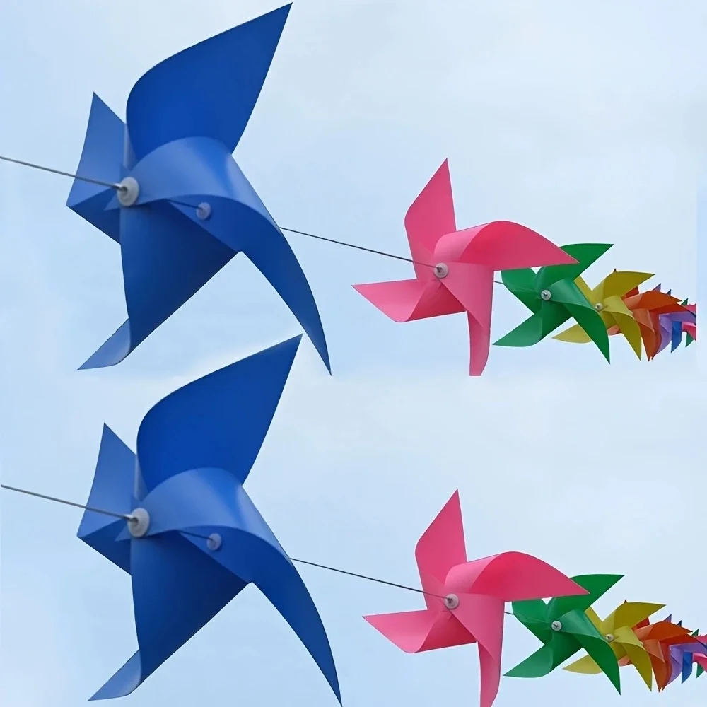 100 Stück 4-flügelige Windmühlen-Girlande – Windmühlen mit 30 m Schnur, für Hochzeit, Geburtstag, Party, Gartendekoration | Für Außendekoration – Detail 4