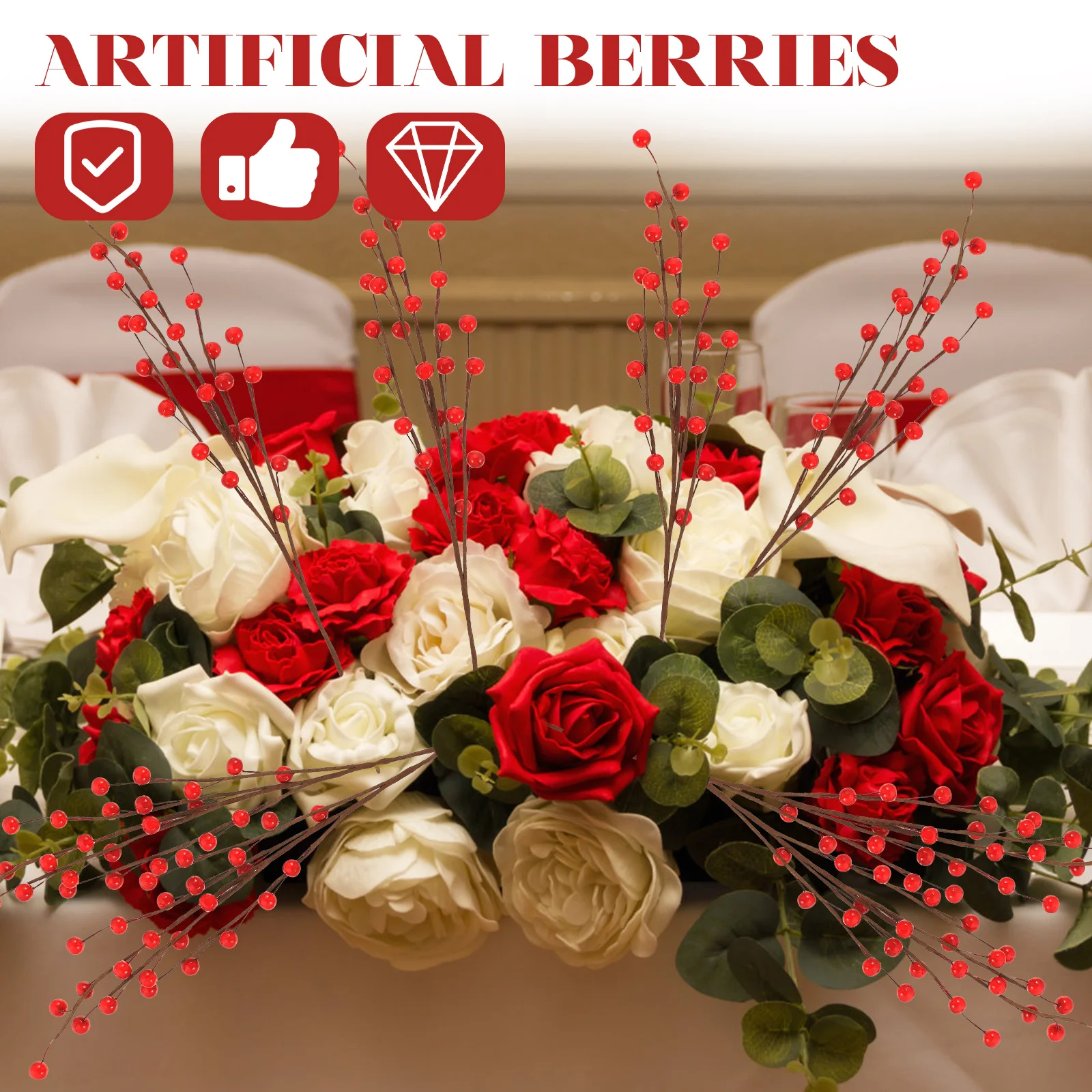 

10Pcs Simulation Red Berry Branch Artificial Xmas Decoration Christmas Tree Picks DIY Wedding Party Floral Arrangement