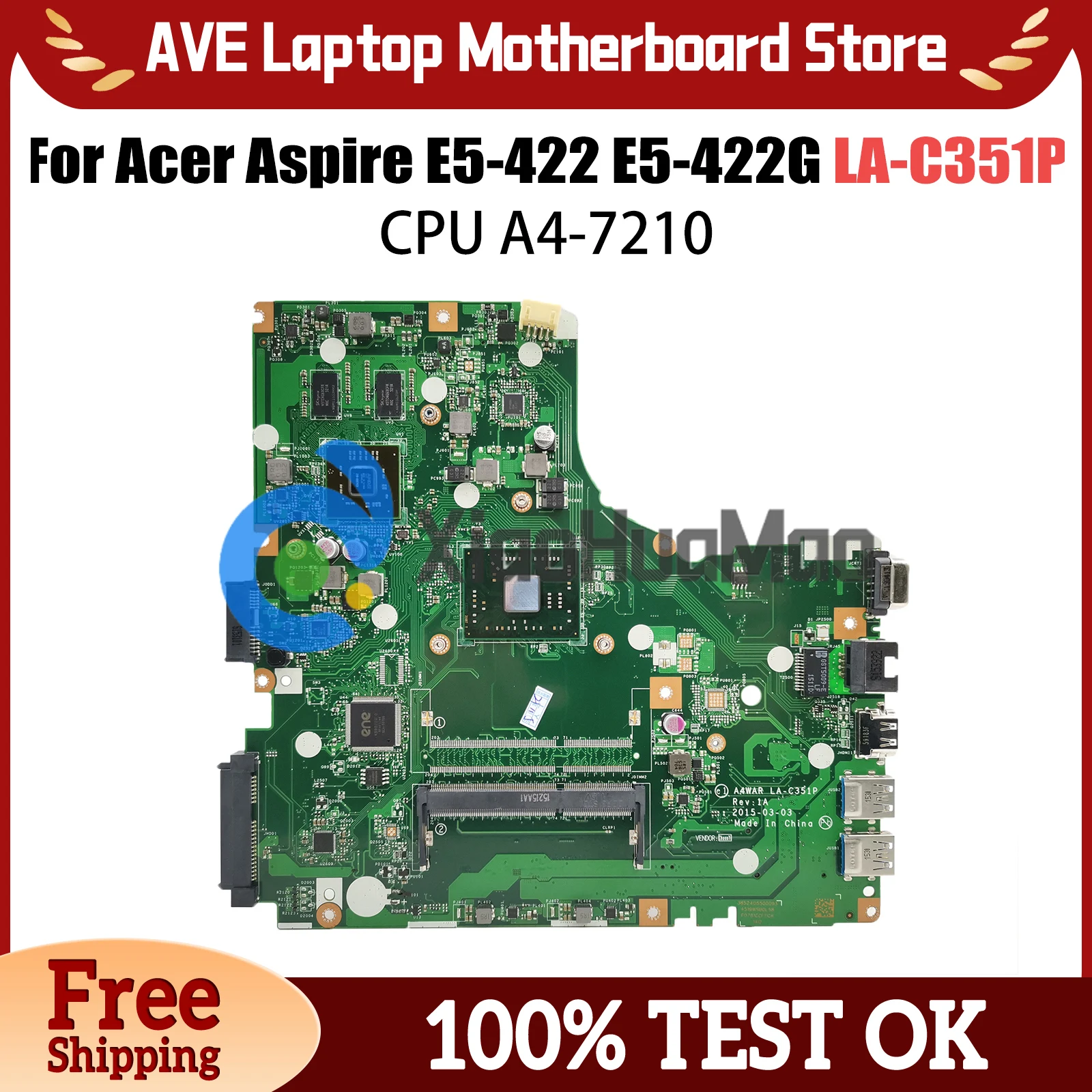 Computer Mainboard For Acer Aspire E5-422 E5-422G LA-C351P Laptop Motherboard With A4-7210 CPU NB.MYA11.001 NBMYA11001