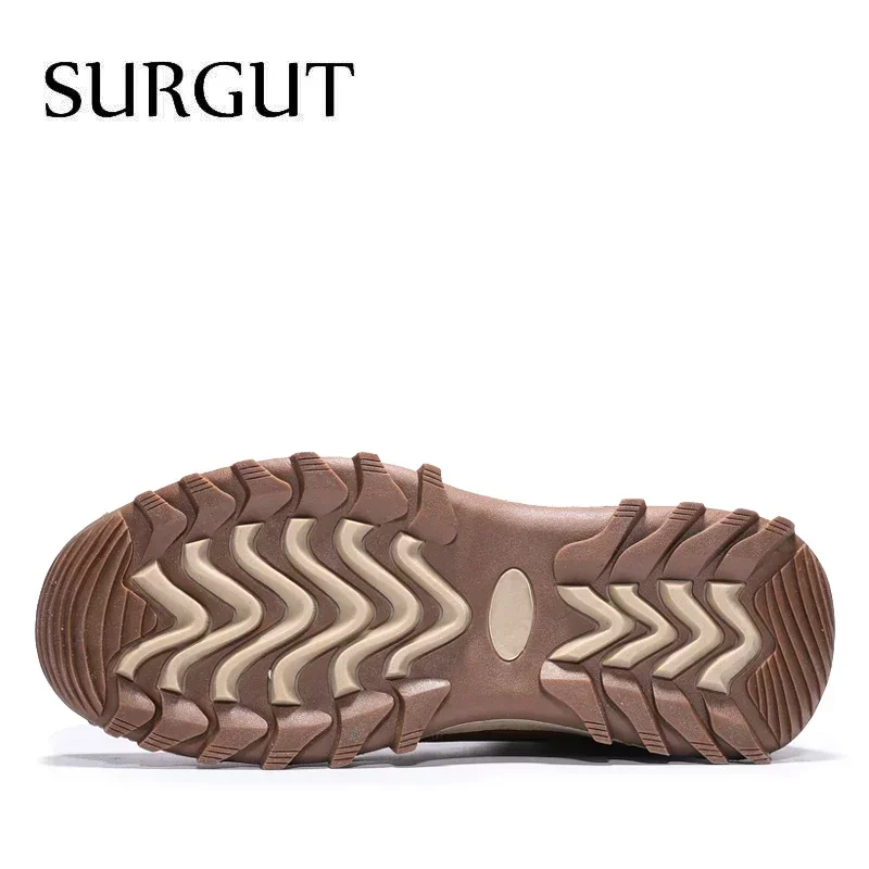 SURGUT – bottes en croûte de cuir à lacets pour homme, chaussures Vintage britannique de neige de haute qualité, décontractées, pour l\'automne et