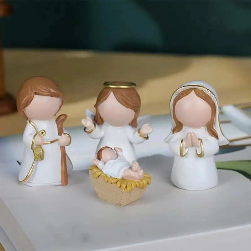 

Christmas Nativity Figurines Resins Nativity Scene Statue with Stable Holy Family Statue Table Centerpieces Home Decors 87HA