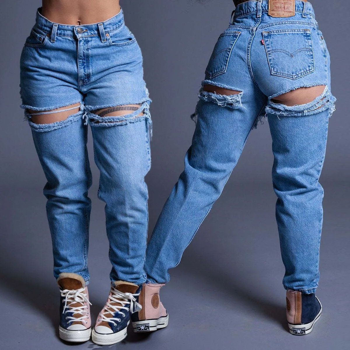 Calça jeans feminina de cintura alta, calça oca, lápis rasgado, roupas de streetwear, calças de inverno, Y2K, 2022