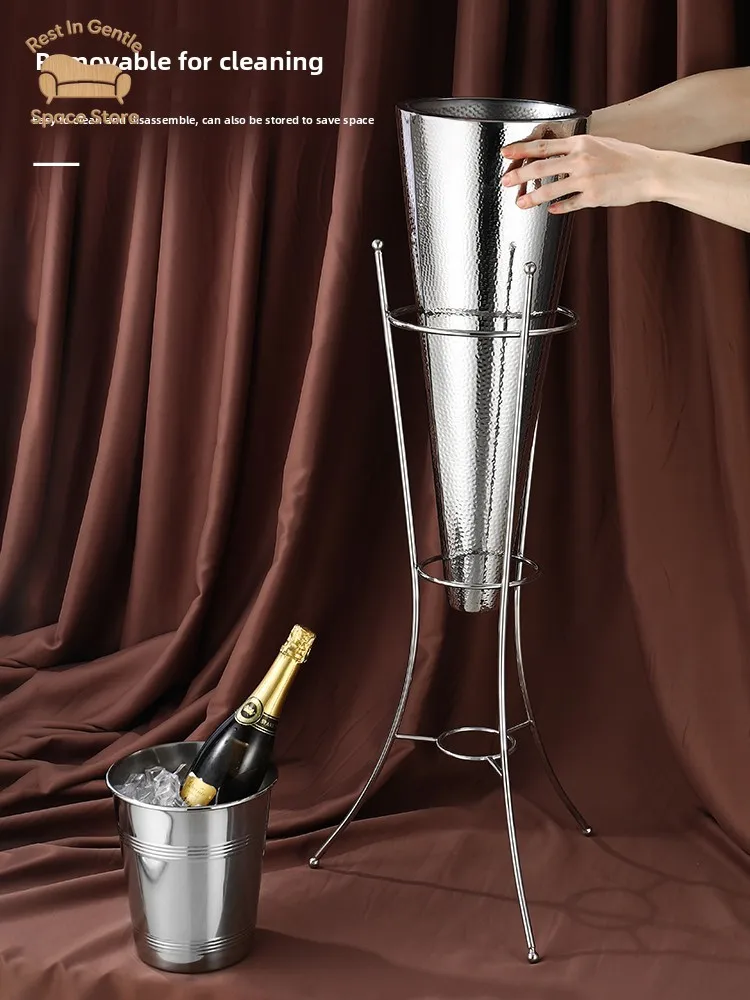 Thickened Stainless Steel Double Champagne Ice Bucket Display Shelf Beer Wine Ornament Bar