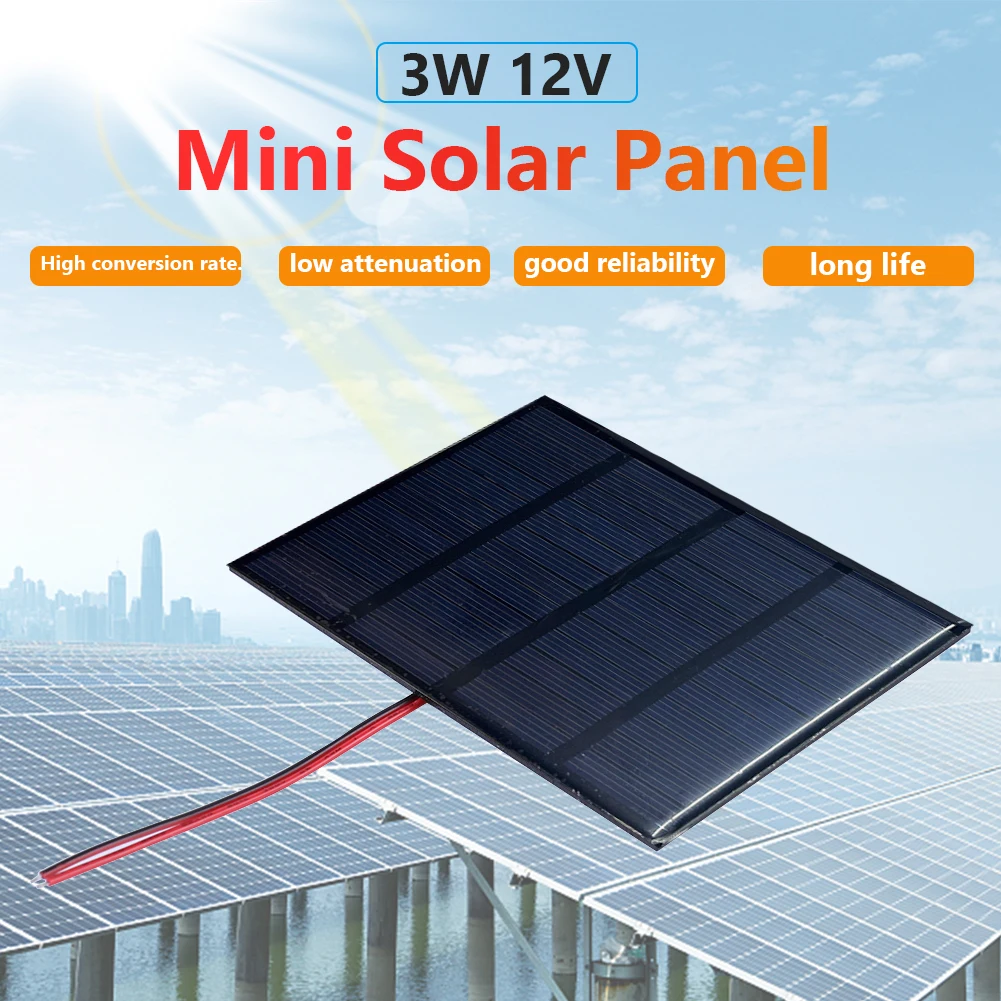 3W 12V Portable Solar Panel 0-125MA Solar Charging Panel Solar Battery Charger for 9-12V Battery/Mobile Phone for Lamp Fan Pump