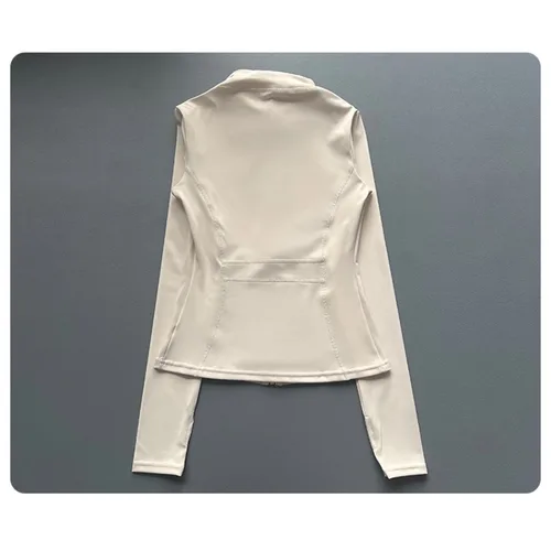 Imagen 2 del producto Chaqueta deportiva con cuello levantado de secado rápido para mujer, ropa de Yoga ajustada con cremallera, Top transpirable de manga larga para correr deportes y ciclismo
