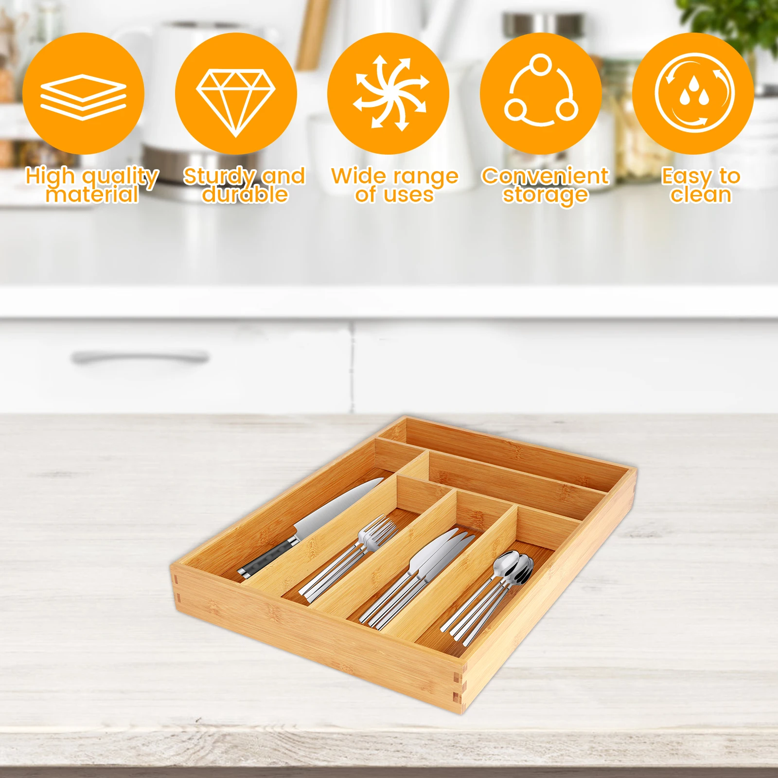 Bamboo Drawer Organizer Compartments Bamboo Drawer Box Divided Drawer Silverware Tray Kitchen Drawer Organizer Home Accessories