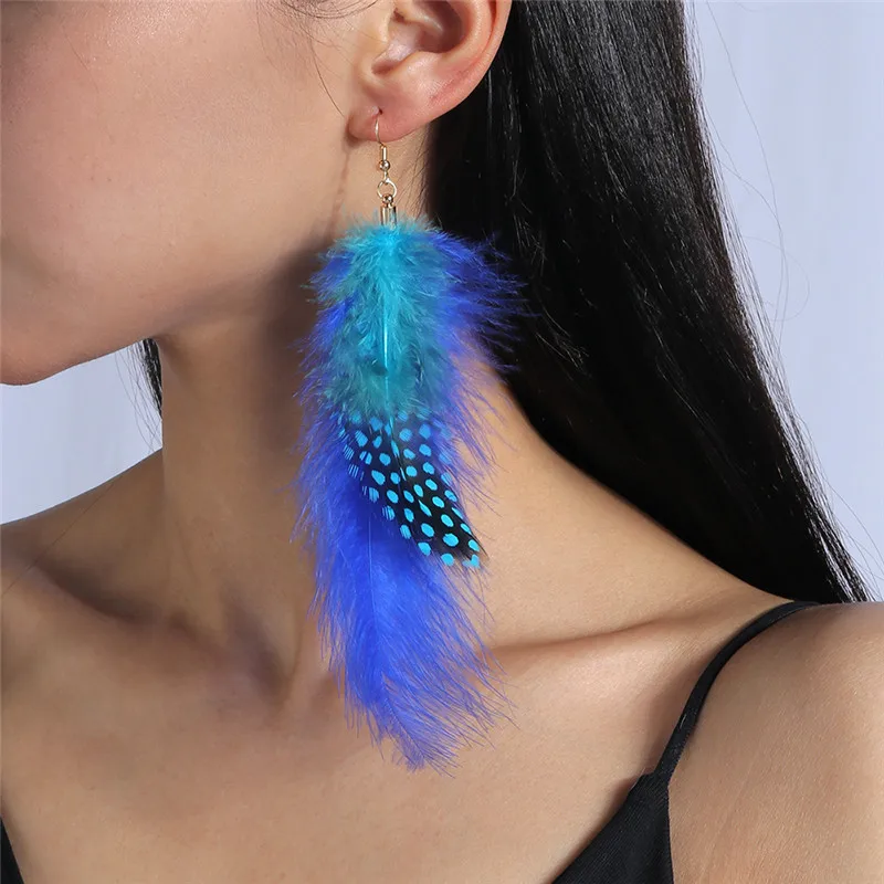 Aihua moderne große Feder Quaste Ohrringe für Frauen Vintage lange übertriebene Zigeuner Feder Ohrringe Party Schmuck Accessoire – Detail 7