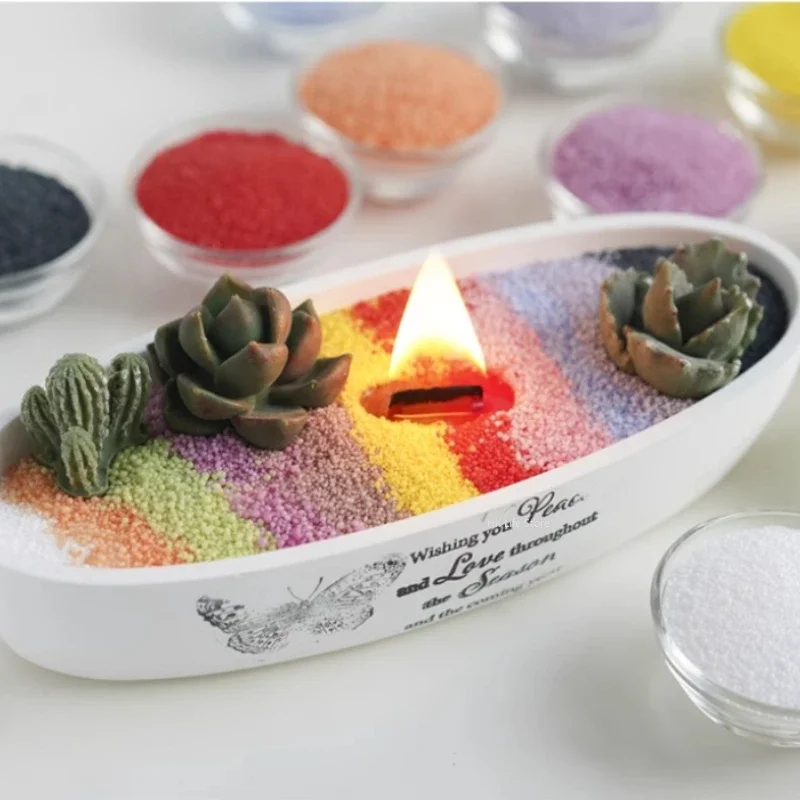 Vela perfumada de cera con pintura de arena colorida, 50g, ingredientes naturales caseros, materiales decorativos de descompresión para fabricación de velas