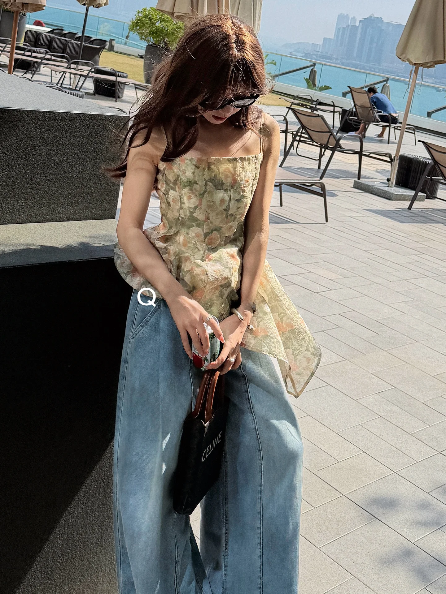 

QCEO Summer Women's Floral Print Asymmetrical Design Halter Vest Top Sleeveless Long Zipper Closure Front Outerwear
