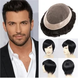 Toupee Men Mono Durable Male Hair Prosthesis Natural Human Hair Replacement System Unit Man Hairpiece Men Wig 130% Density